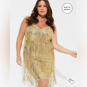 Torrid Gold Fringe Dress